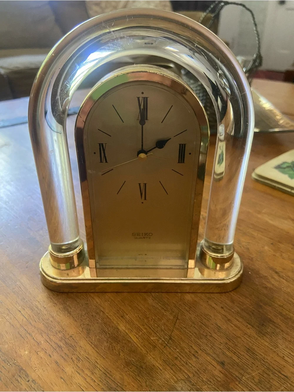 Vintage Seiko Gold and Clear Arch Desk Clock